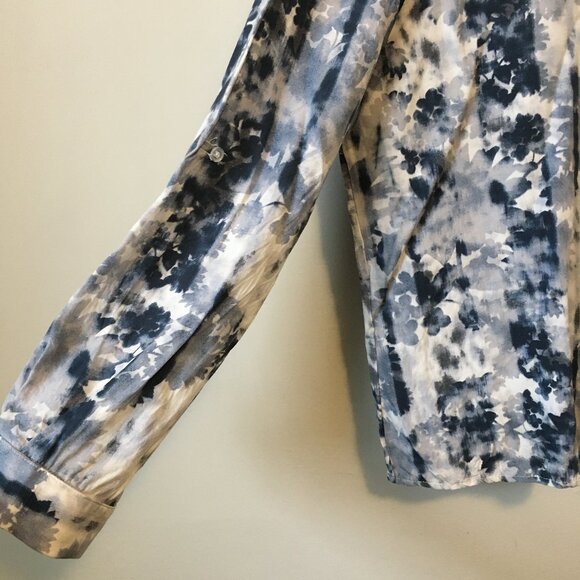 Coco Y Club White and Blue Floral Tie Dye Print Rayon Button Down Shirt - Picture 5 of 15